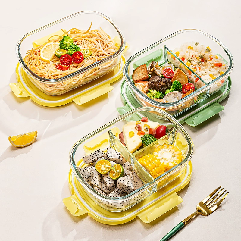 Ланч-бокс с передним стеклом, пригодный для использования в микроволновой печи, для студентов и офисных работников с крышкой для сохранения свежести и разделения продуктов питания