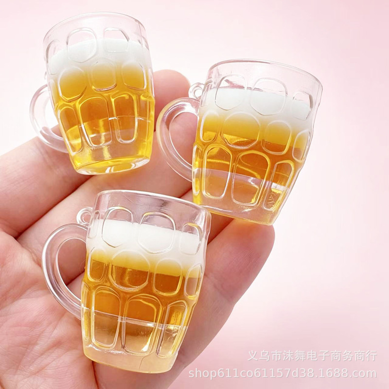 Simulated Beer Cup Pendant with Foam 3D Mini Wine Glass Keychain, Popular DIY Accessory, Wholesale