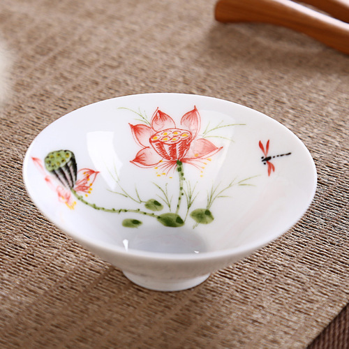 Dehua ceramic bamboo hat cup, imitation hand-painted high white porcelain tea cup, thin blue and white tea cup, tea cup, plum, orchid, bamboo and chrysanthemum