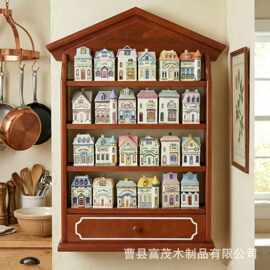 跨境木质置物架悬挂式盲盒收纳架厨房调料用品整理架客厅装饰架
