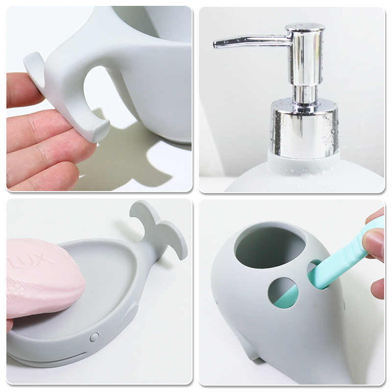 Simple ballena de dibujos animados resina cinco traje de lavado familia chic traje de baño botella de leche cepillo de dientes titular de la Copa