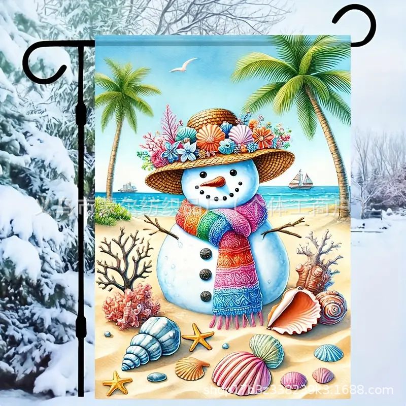 新商品冬花園旗temuアマゾン人気クリスマス花園旗両面亜麻雪だるま旗|undefined