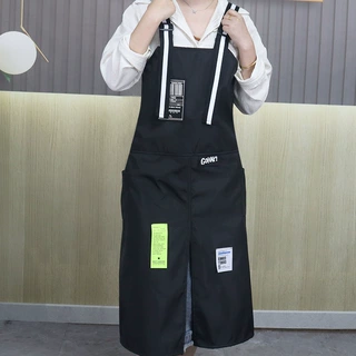跨境防水围裙分叉长款无袖罩衣新款网红韩版潮牌理发师工作服围裙