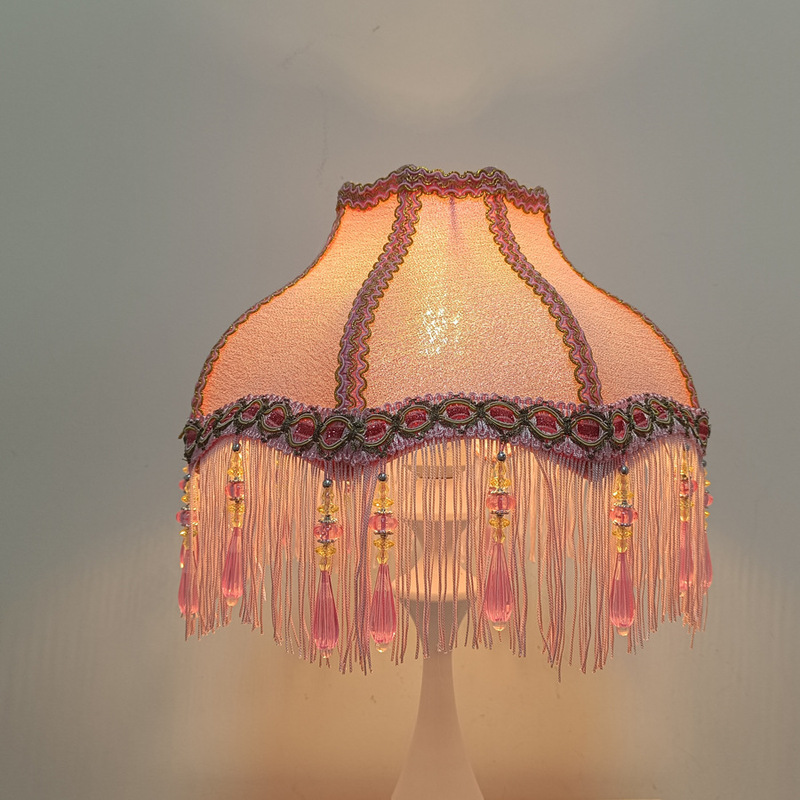 French Retro Pink Velvet Lampshade, Glitter Fabric Wavy Edge Pink Water Drop Tassel Lampshade, E27 Interface Lampshade French Retro Pink Velvet Lampshade, Glitter Fabric Wavy Edge Pink Water Drop Tassel Lampshade, E27 Interface Lampshade