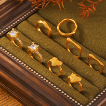 法式复古百搭设计感几何镶嵌锆石戒指钛钢镀18k金指环保色饰品女