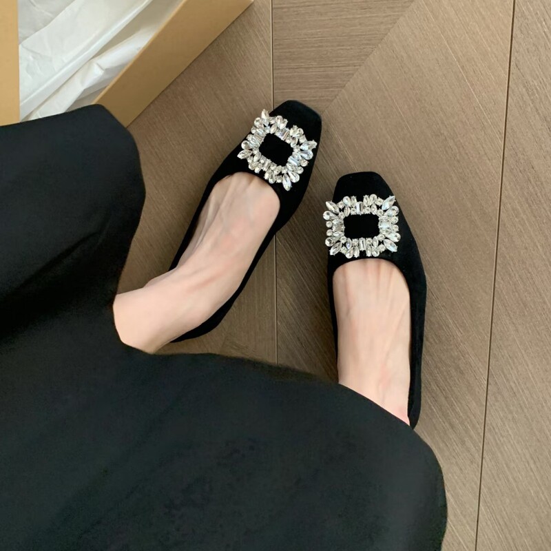 In-Stock Version~Elegant Rhinestone Flats for Women, 2026 New Style, Chanel-Inspired Velvet Soft-Soled Granny Shoes, Commuter Loafers for Women