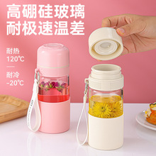 包邮透明高硼硅玻璃茶水分离杯高颜值便携耐热车载一键速开杯