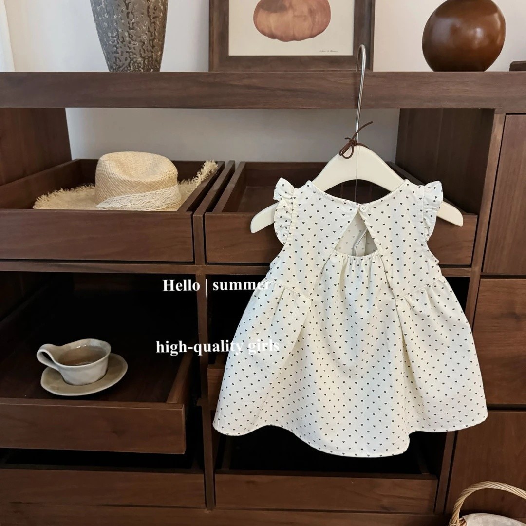 [Xianning Seven] Linda ropa coreana para niños niñas verano nuevo estilo lunares mangas voladoras chaleco estilo occidental vestido de princesa