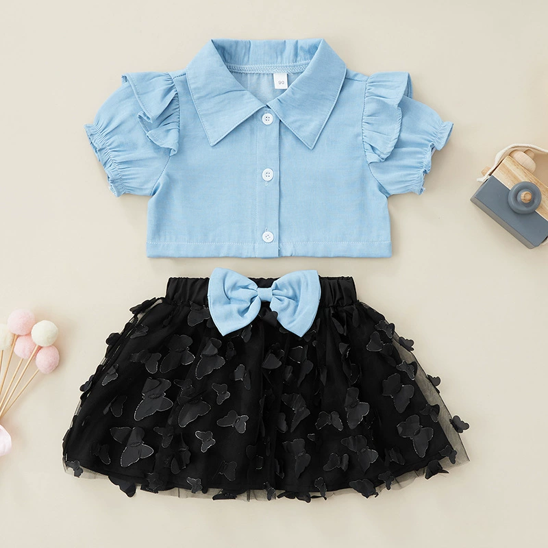 Летняя рубашка, детский комплект, юбка с бантом, детская одежда, оптом, 2022