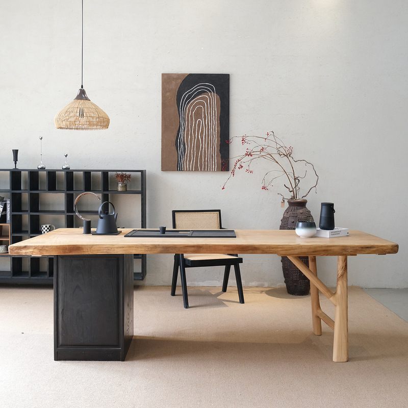 North American White Oak Solid Wood Large Plate Tea Table Desk Log Shaped Table Household Dining Table Workbench