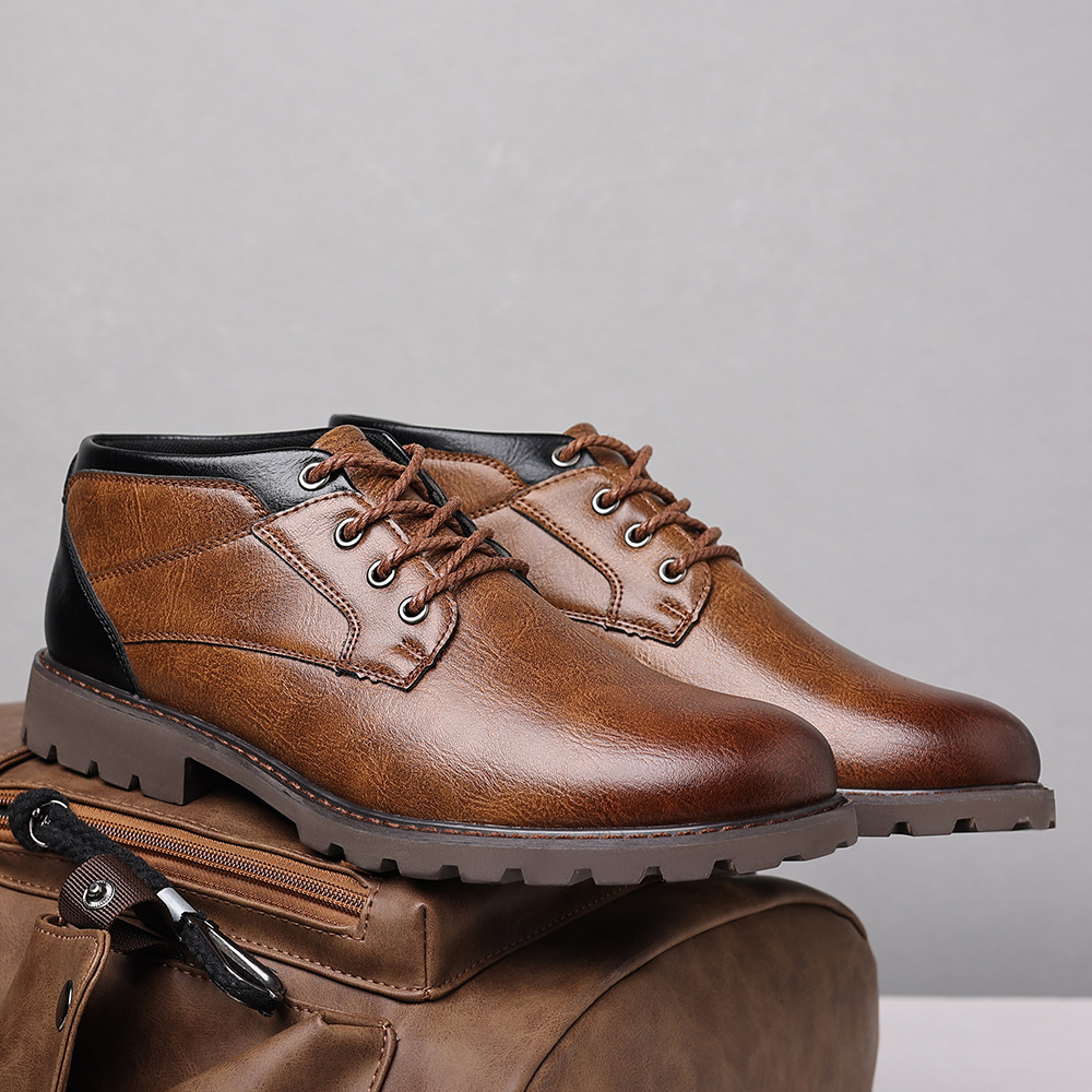 Men's boots Plus-size zipper short boots Men's shoes Autumn and winter high top shoes Desert work boots_voghion.com