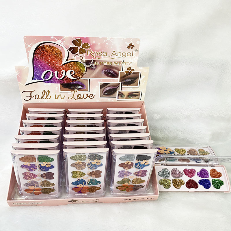 Nuevo Comercio exterior transfronterizo 10 color redondo en forma de corazón brillo fino pieza brillante Placa de sombra de ojos maquillaje sombra de ojos al por mayor