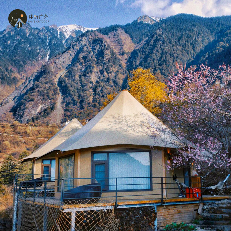 Muye al aire libre hexagonal lujo tienda de comedor de alta resistencia de vidrio de aleación de aluminio tienda de comedor