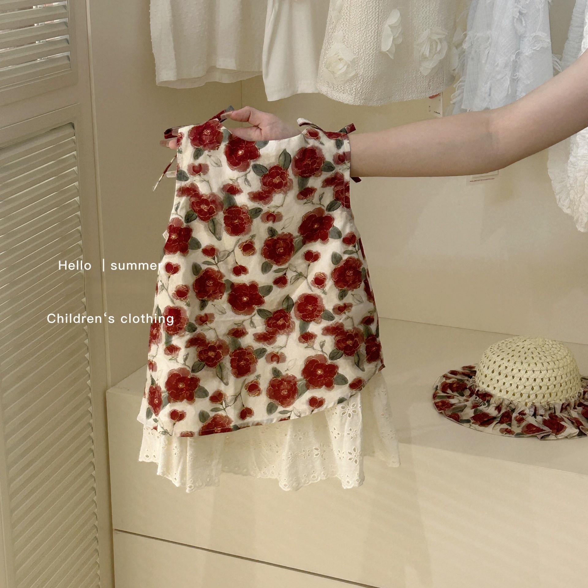 Falda de tirantes florales para siete niñas con limón salado 2025 verano nuevo estilo vestido de costura para niños falda dulce para bebés