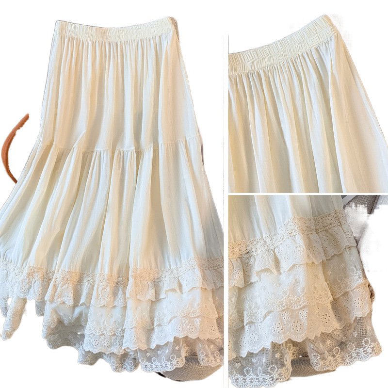 Base cute retro lace long cotton long skirt
