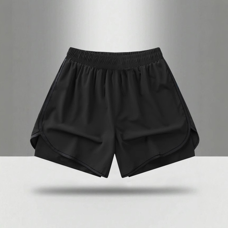 Summer men's solid color sports 2-in -1 shorts for gym running exercise