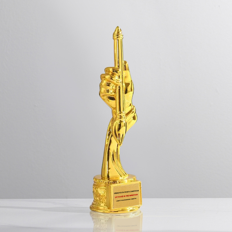 Trofeo de cristal de resina creativo, premios de producción, premios de competición deportiva de gran venta, recuerdos de reuniones anuales de empresa chapados en oro