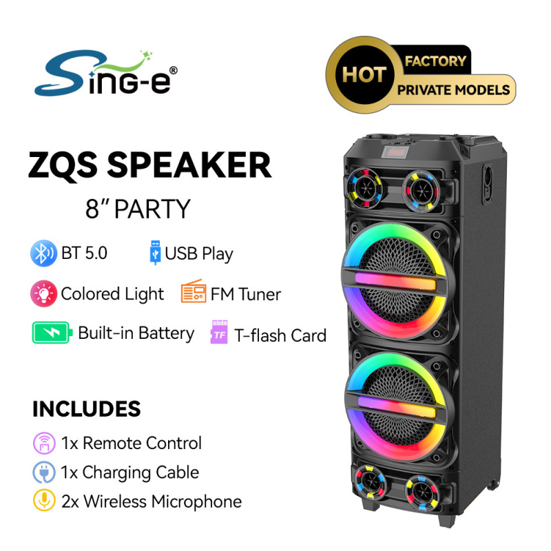 Sing-e ZQS8231 ステレオ大型オーディオ Bluetooth 木製スピーカー屋外パーティーデュアルワイヤレスマイクカラオケ|undefined