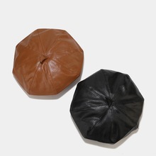 贝雷帽潮PU皮质无檐八角帽ins秋冬英伦复古画家帽子学生南瓜帽女