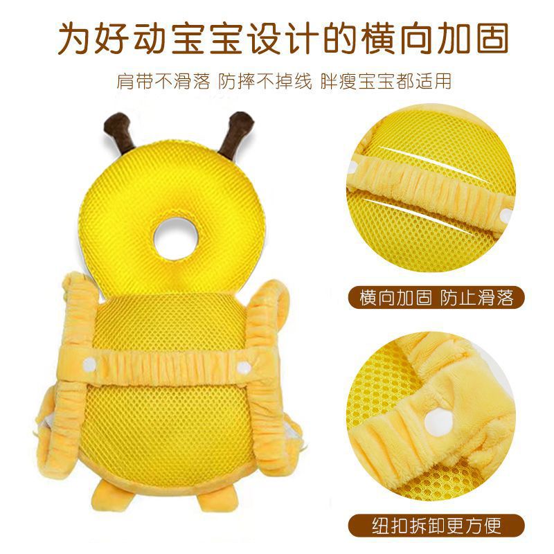 Almohada de protección para la cabeza del bebé, artefacto de protección para la cabeza, transpirable para las cuatro estaciones, diseño de abejita, anticaídas para niños que aprenden a caminar, diseño de dibujos animados.