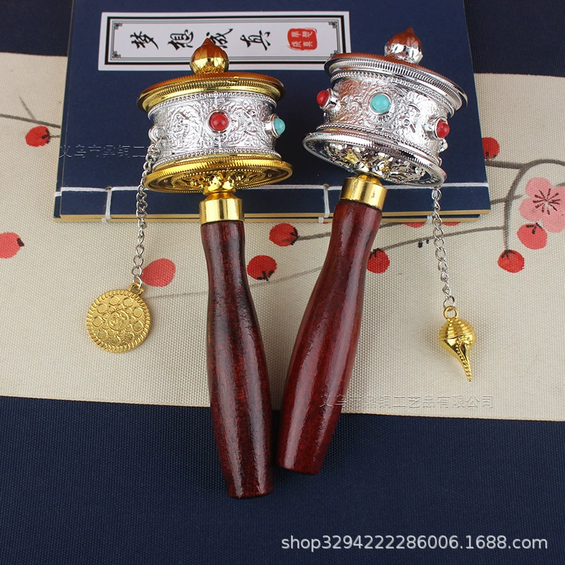 手摇转经轮底座藏式佛前寺庙字真言转经轮手柄手持插座佛具底座