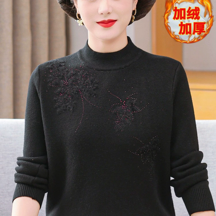 Autumn warm knitted sweater for mother, thermal underwear, for middle age, loose fit