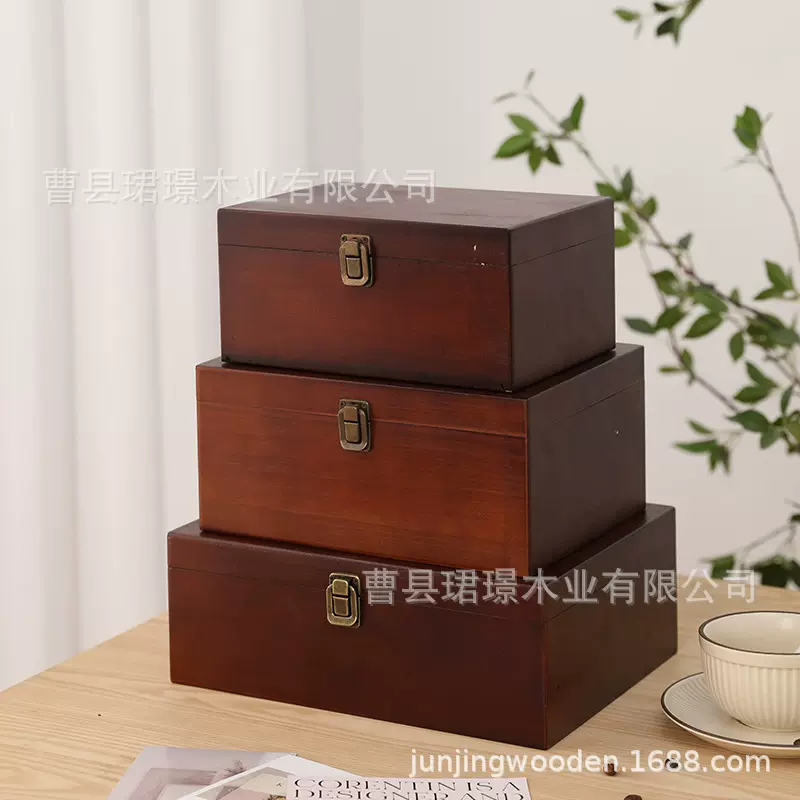 定制款复古色松木翻盖木盒节日伴手礼包装可加内衬LOGO