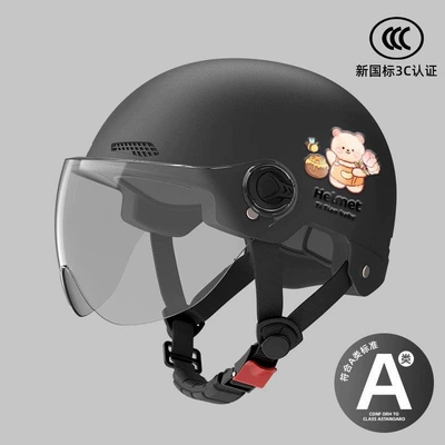 Electric Vehicle National Standard Summer — Motosiklet dəbilqələri - one-size-fits-all-new-national-standard-3c-obsidian-black-free-transparent-short-mirror-reflective-stripe-decal-honey-bear