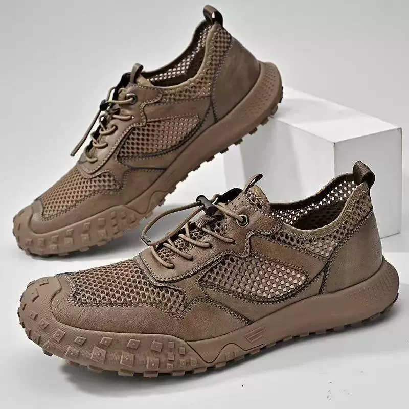 Мужские летние сандалии 2025 года, новая модель, с вырезами, сетчатые, дышащие, не вонючие, для улицы, повседневные.