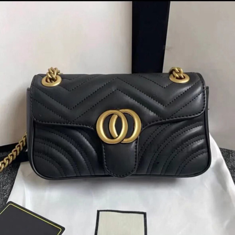 Cross-Border Exclusive Supply of Marmont Wave-Pattern Genuine Leather European and American Light Luxury Single-Shoulder Crossbody Chain Women's Bag with Logo