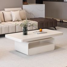 奶油风岩板茶几客厅家用小户型轻奢高级感长方形茶桌2025新款白色