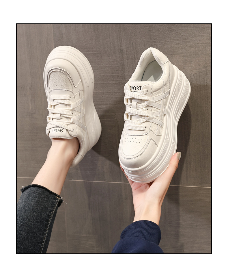 Giày sneaker nữ chunky đế dày trắng đa năng HJ5003, tăng chiều cao 9.5 cm — Màu be đen chi tiết 10