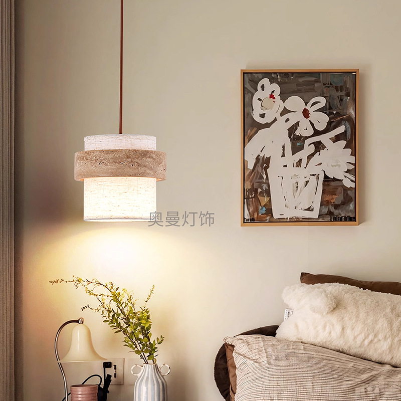 中古床头卧室吊灯可升降高级感复古侘寂风新中式吧台书房餐厅灯具