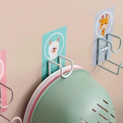 Creative cute cartoon punch-free basin hanger multifunctional wall-mounted storage rack home bathroom self-adhesive hook