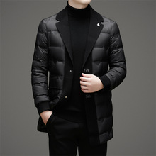 正品高端中长款羽绒服男士韩版拼接西装领修身上衣轻薄保暖外套潮
