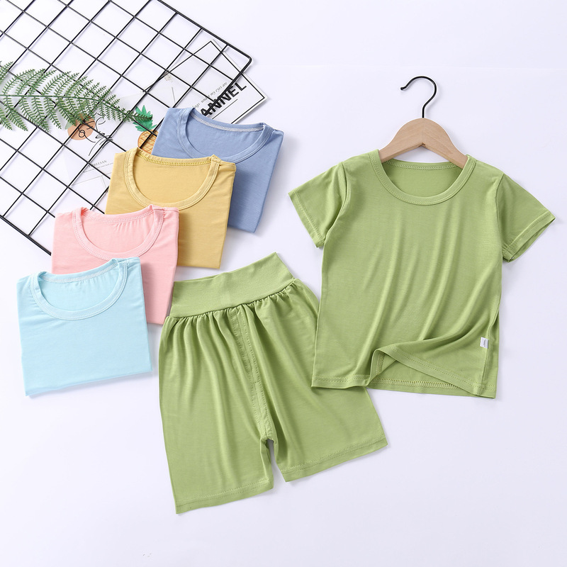 Children's modal short sleeve suit boys and girls Summer new pajamas mask T children's clothing high waist belly protection home wear Children's modal short sleeve suit boys and girls Summer new pajamas mask T children's clothing high waist belly protection home wear