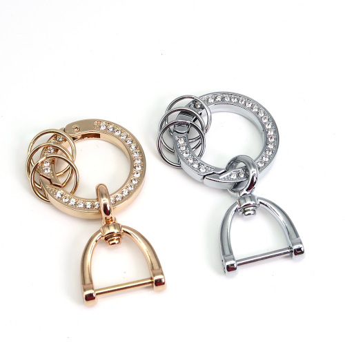 Car diamond spring ring keychain zinc alloy car split ring keychain personalized DIY accessories horseshoe buckle