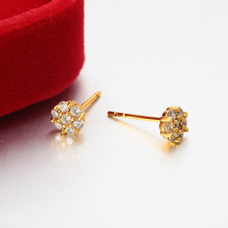 Xuping gemas artificiales pequeñas flores pernos de cobre chapados en aleación de cobre 24k oro imitación de moda auriculares al por mayor