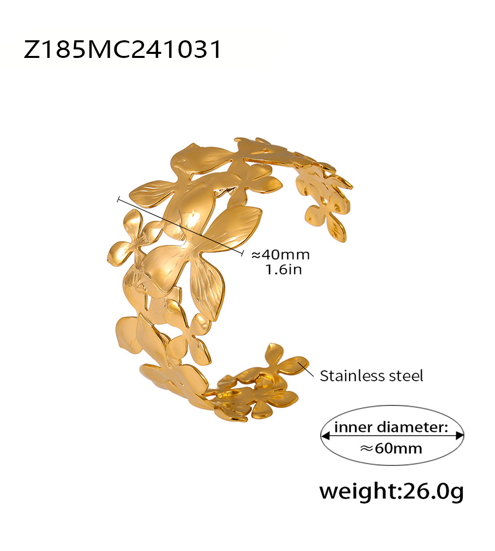 Offenes Armband mit quadratischer Zuckerblumenstruktur aus farbechtem Titanstahl, modisches und extra breites Armband_voghion.com