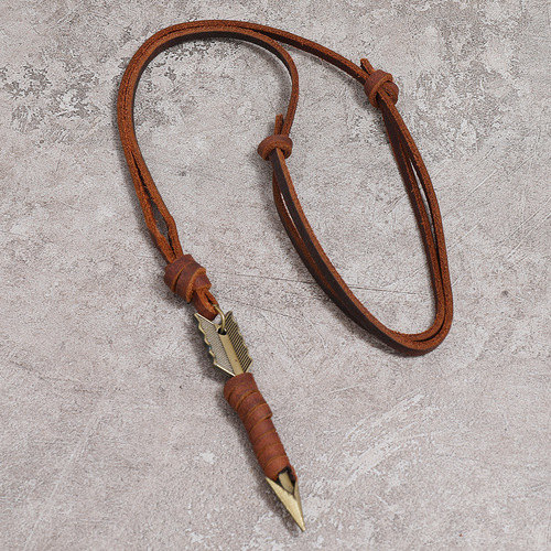 Cross-border new jewelry European and American personalized men's leather necklace necklace Retro metal arrow pendant sweater chain