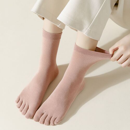Five-finger socks, women's 100-cotton spring and autumn thin long-tube anti-odor sweat-absorbent breathable tabi socks, summer mid-tube socks