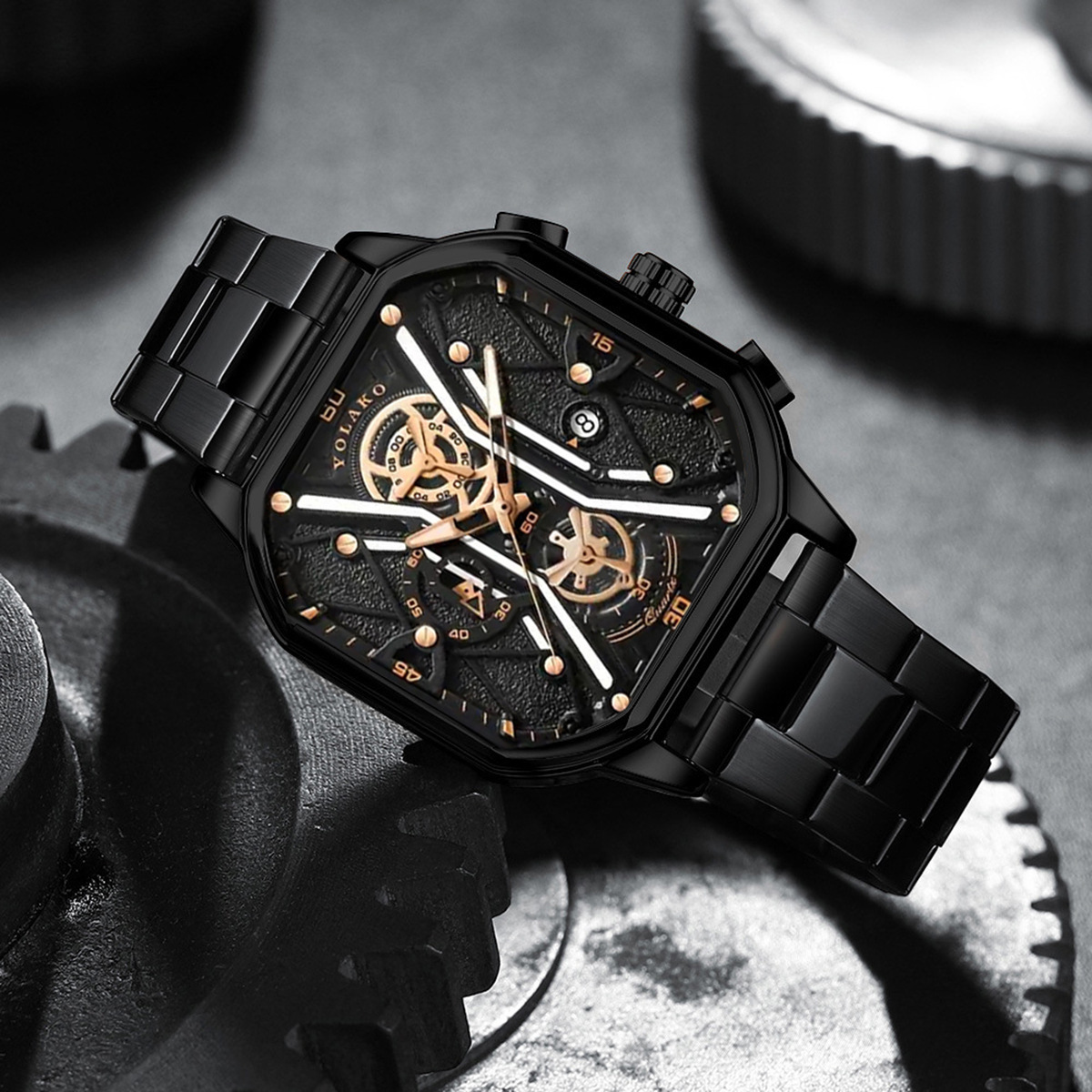 Wrist Watch Non-mechanical Watch Large Dial Men's Watch Men's Watch Super Large New Concept Calendar Creative Belt Steel Band Watch_voghion.com