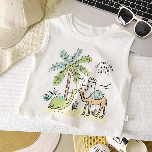 Boys 'pure cotton vest summer children simple loose sleeveless T-shirt hot stamping top outer wear T-shirt manufacturer