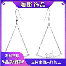 亚马逊跨境新款不锈钢猫咪耳环甜美小清新可爱耳钉简约通勤日常女