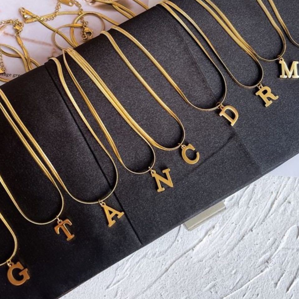 Initial Necklace In Titanium Steel - Elegant Gold Letter Pendant_voghion.com