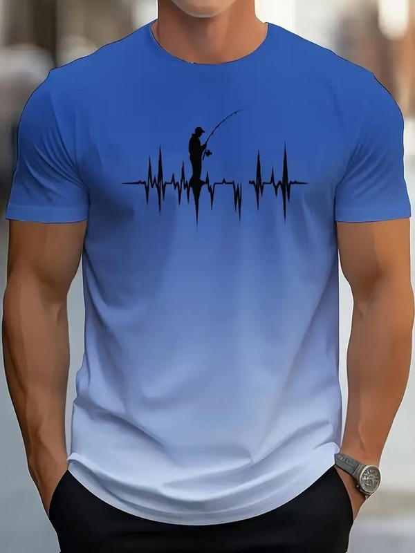 ヨーロッパとアメリカの貿易紳士服夏の人気のメンズスポーツTシャツグラデーションカラー3Dプリントデイリートレンド半袖Tシャツ|undefined