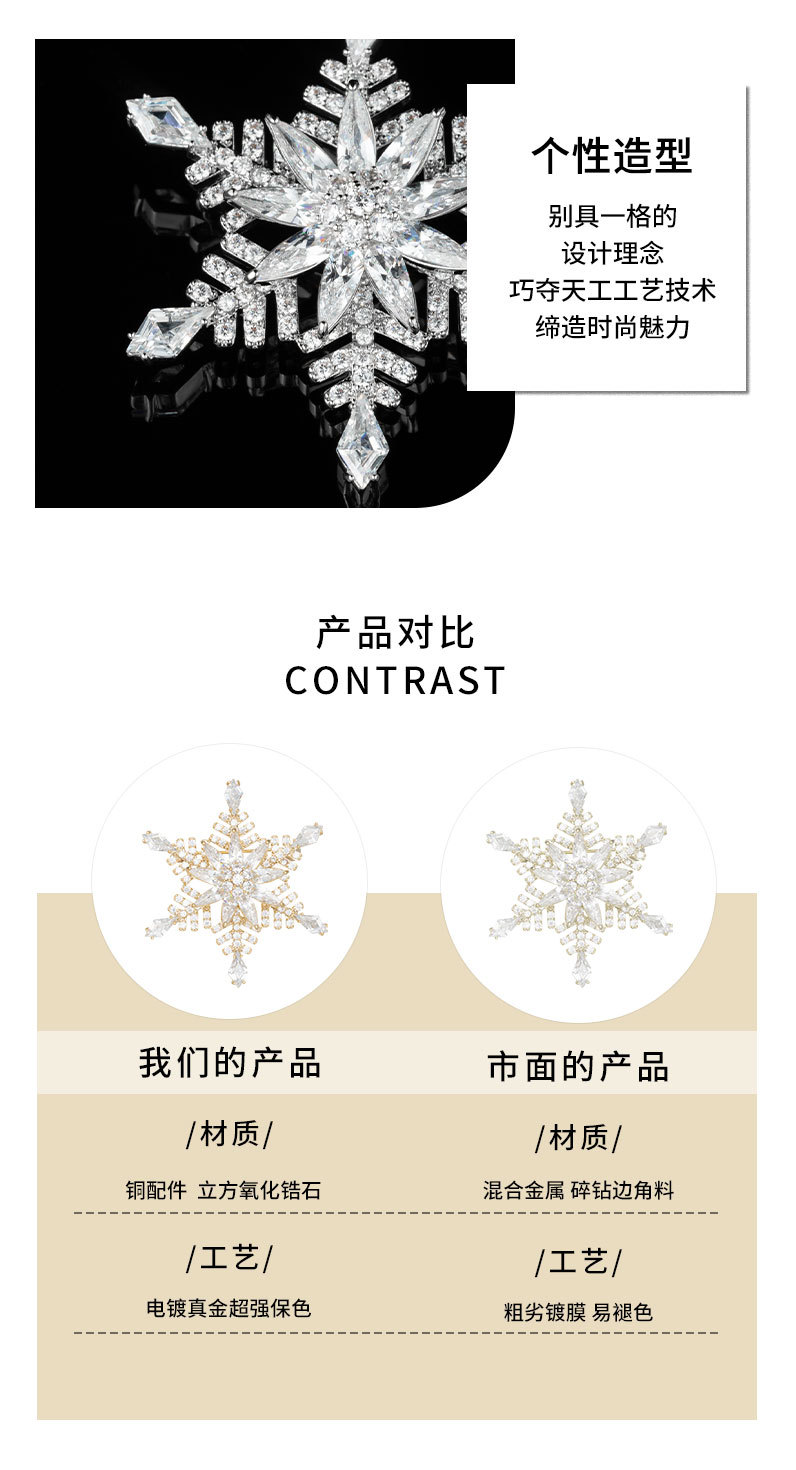 奢华超闪可旋转雪花胸针时尚百搭圣诞节礼物胸花新款i