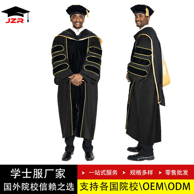 Cross-Border American-Style Doctoral Degree Gown Set, American University Graduation Ceremony Graduation Gown, Gold-Edged Doctoral Gown Cross-Border American-Style Doctoral Degree Gown Set, American University Graduation Ceremony Graduation Gown, Gold-Edged Doctoral Gown