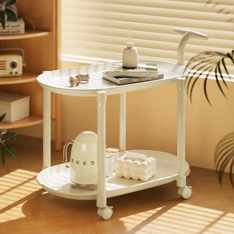 Creative Mobile Coffee Table Cream Trolley Bedroom Living Room Home Side Table with Wheels Small Apartment Bedside Storage Side Table