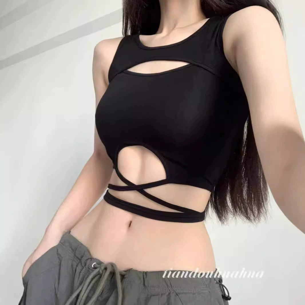 Чистый черный полый камзол жилет женский летний внешний дизайн